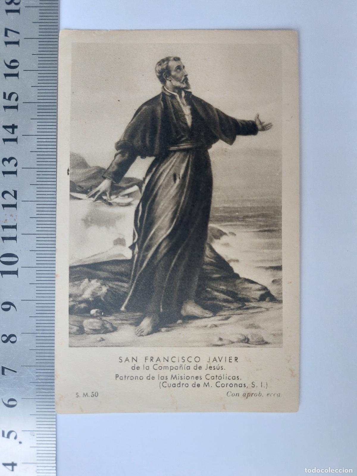 Postales: Estampa con imagen de San Francisco Javier y dedicatoria
