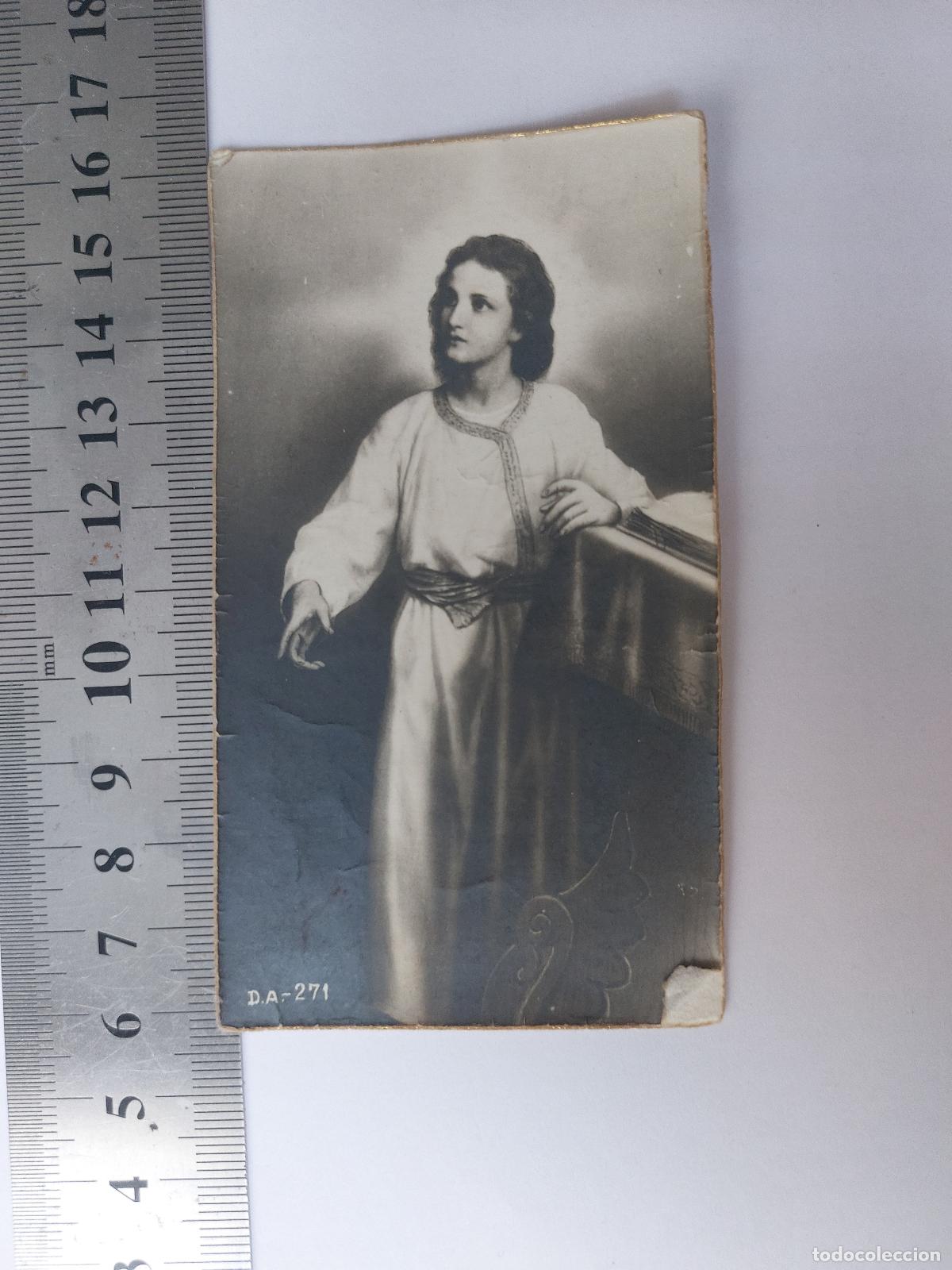 Postales: Estampa religiosa de Jes&uacute;s ni&ntilde;o con inscripci&oacute;n manuscrita