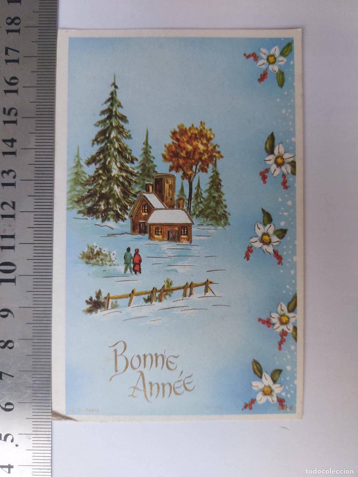 Postales: Estampa de A&ntilde;o Nuevo con paisaje invernal y flores
