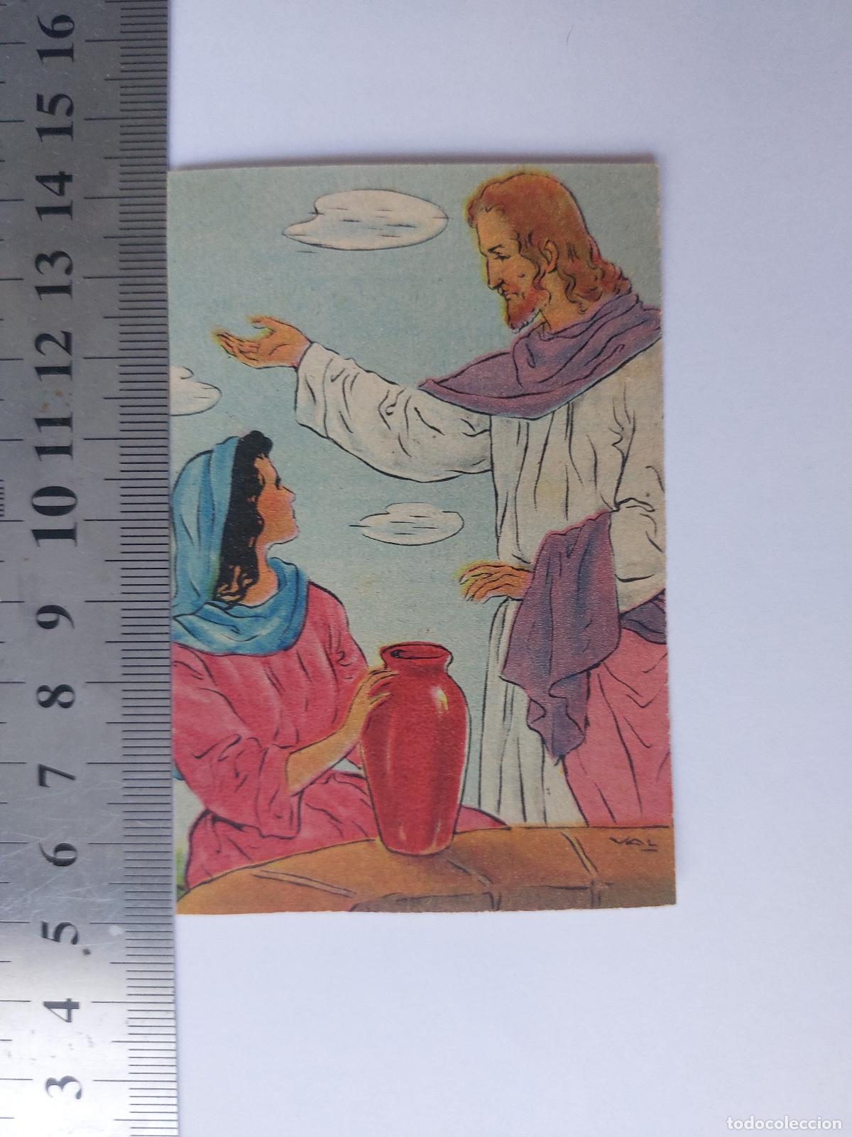 Postales: Estampa con ilustraci&oacute;n religiosa de Jes&uacute;s y la mujer samaritana