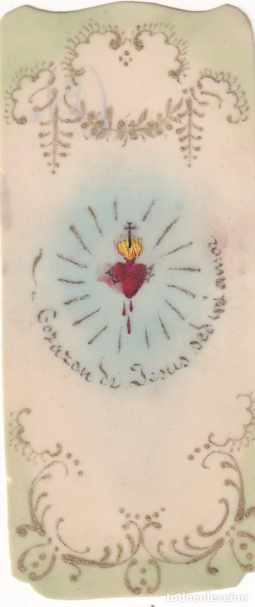 Postales: Bonita estampa de celuloide o similar pintada, Sagrado Coraz&oacute;n. 9,50 x 4 cm