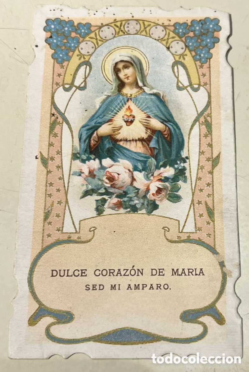 Postales: Estampa Religiosa. Dulce Coraz&oacute;n de Mar&iacute;a. Plegaria. Imprimamur. 1899.