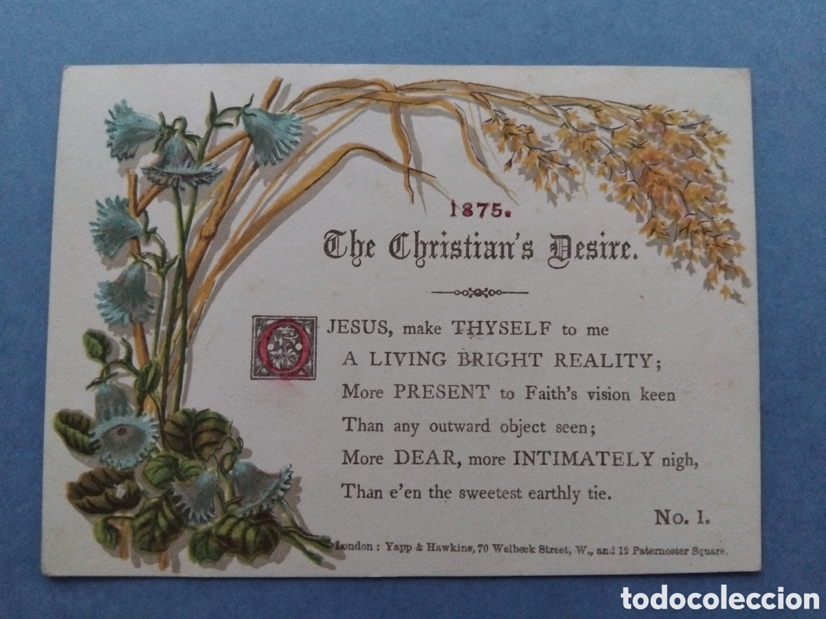 Postales: Tarjeta &rdquo;el deseo del cristiano&rdquo; 1875