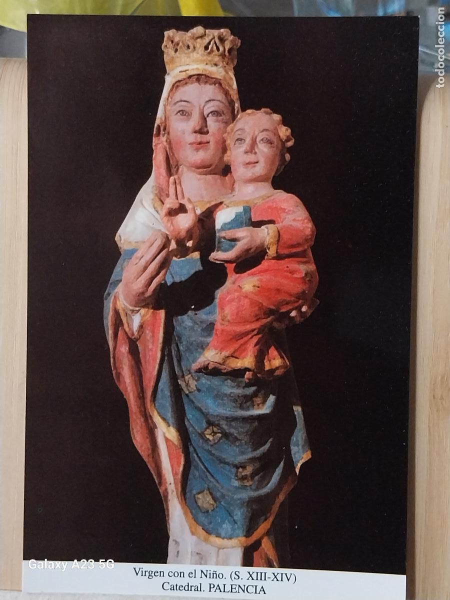 Postales: VIRGEN CON NI&Ntilde;O PALENCIA TARJETA DORSO BLANCO TAMA&Ntilde;O POSTAL