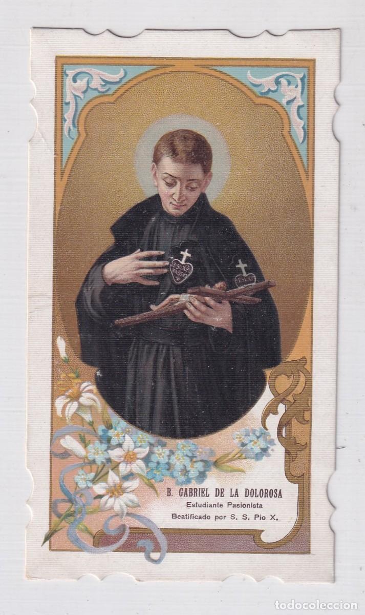 Postales: Antigua estampa B. Gabriel de la Dolorosa. Oraci&oacute;n en el reverso. 11,50 x 7 cm