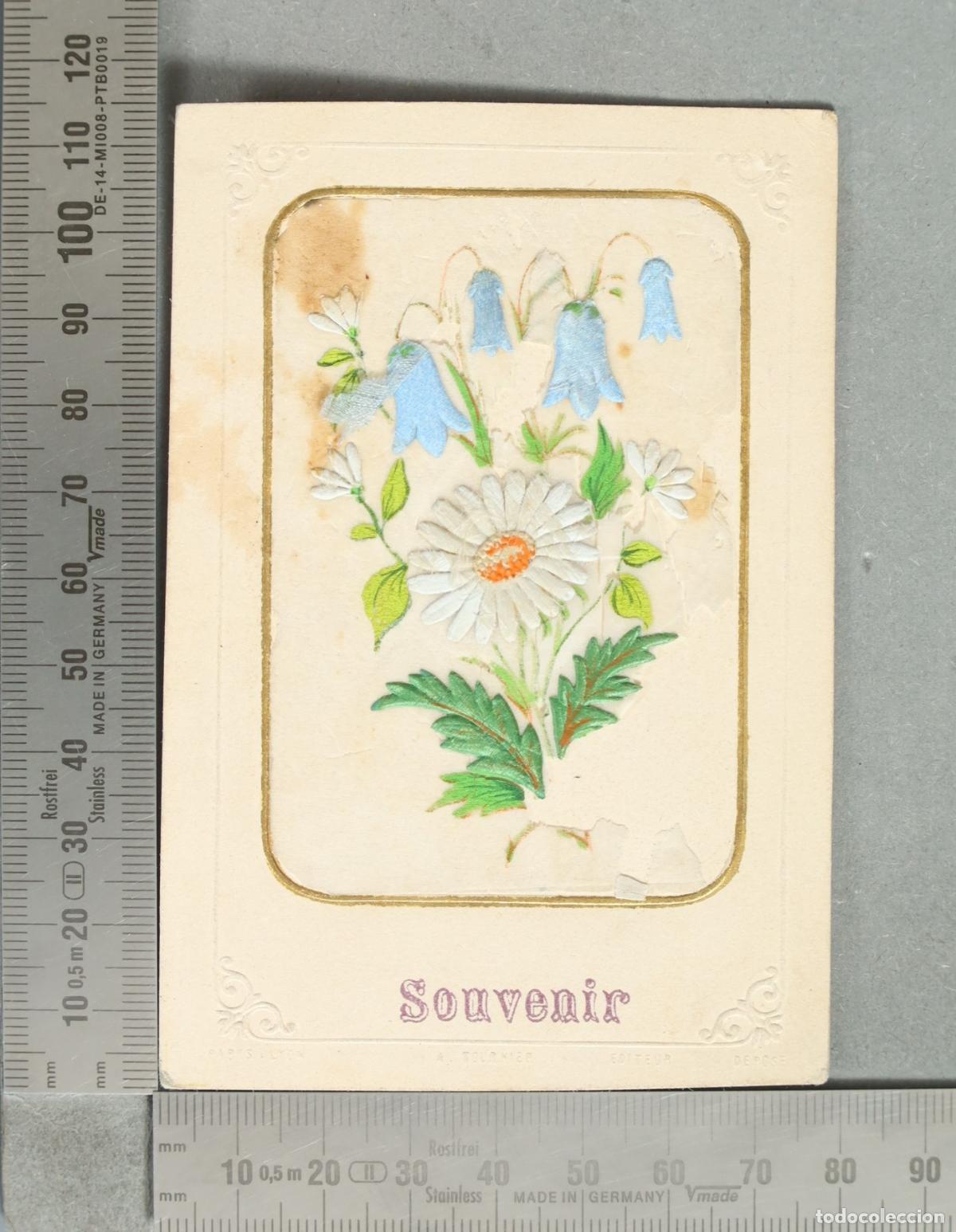 Postkarten: ESTAMPA. Souvenir - Flores y campanillas bordadas