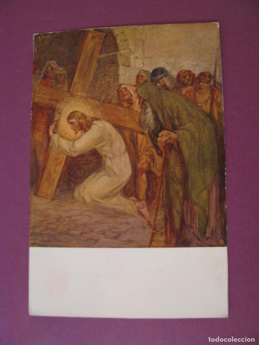 Postales: POSTAL RELIGIOSA. VIA CRUCIS GIAN BATTISTA GALIZZI. JES&Uacute;S CAE POR PRIMERA VEZ. ESCRITA 1931