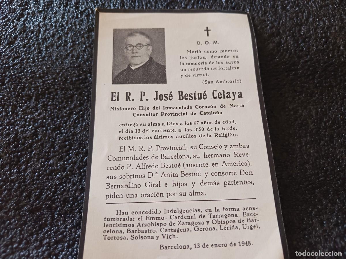 Postales: recordatorio de defuncion, misionero del inmaculado corazon de maria 1948