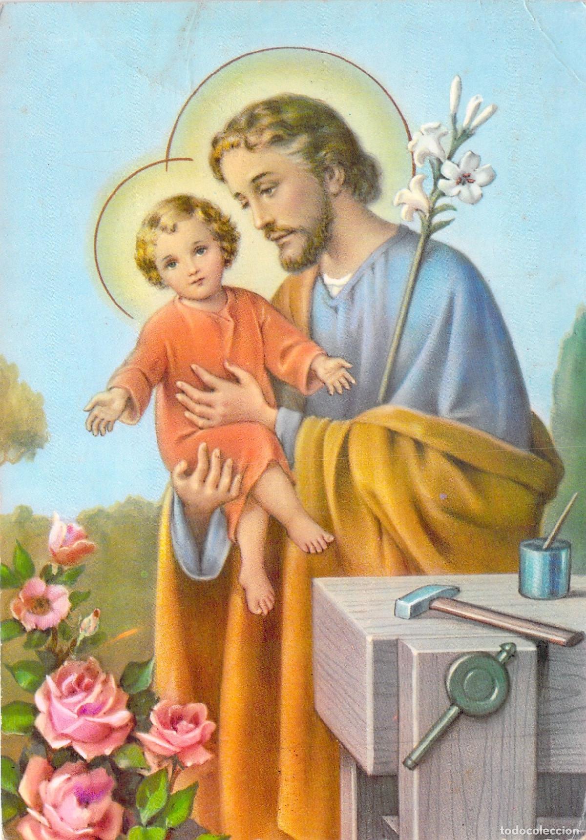 Postales: Postal religiosa de San Jose con el Ni&ntilde;o Jesus