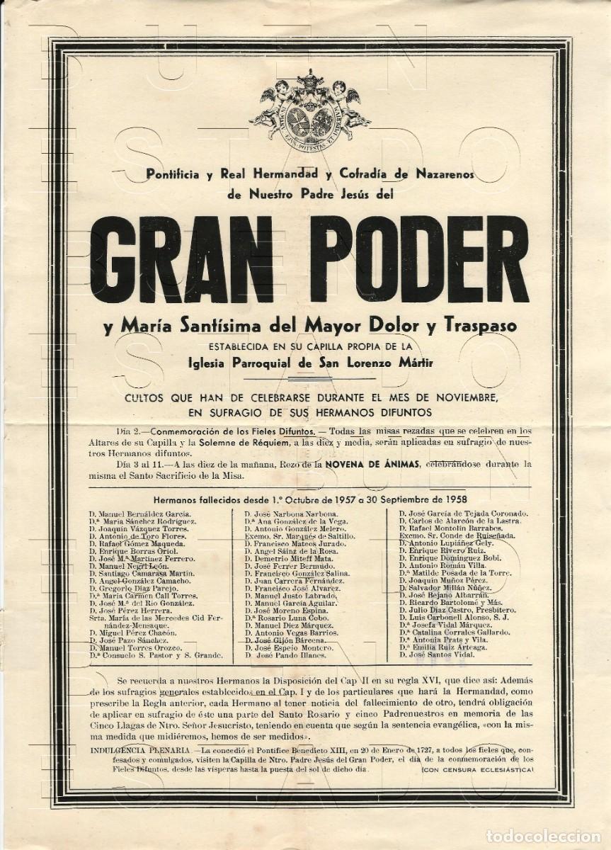 Postales: SEVILLA JESUS DEL GRAN PODER CARTEL CULTOS 1958 34X25 CMS M32