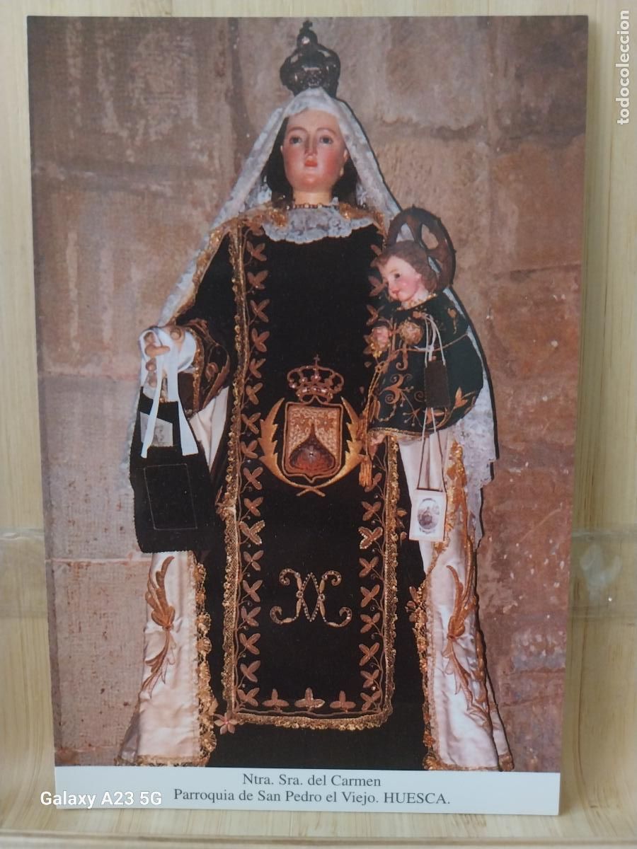 Postales: SAN PEDRO VIEJO VIRGEN NTRA SRA DEL CARMEN HUESCA + TARJETA DORSO BLANCO TAMA&Ntilde;O POSTAL