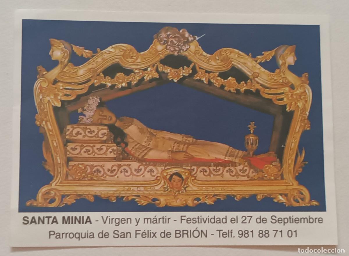 Postales: ESTAMPA SANTA MINIA. SAN FELIX DE BRION (LA CORU&Ntilde;A) - DATOS BIOGRAFICOS Y ORACI&Oacute;N (REVERSO)