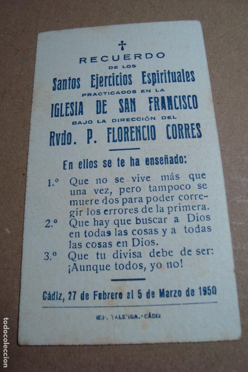 Postales: RECUERDO EJERCICIOS ESPIRITUALES. FLORENCIO CORRES. IGLESIA SAN FRANCISCO CADIZ 1950.