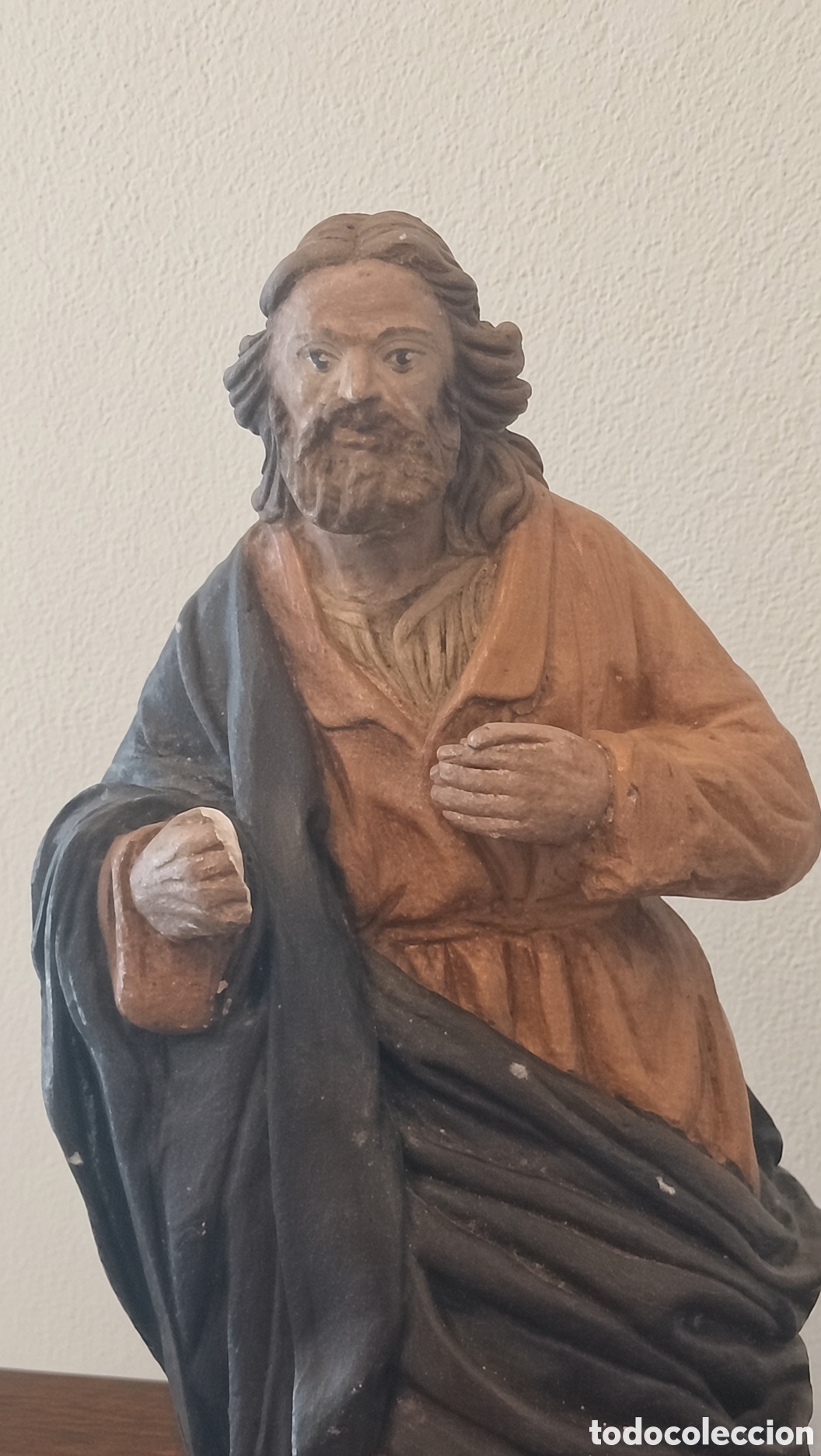 Postales: Antigua Figura Religiosa de Hombre con T&uacute;nica y Barba Imagen Devocional