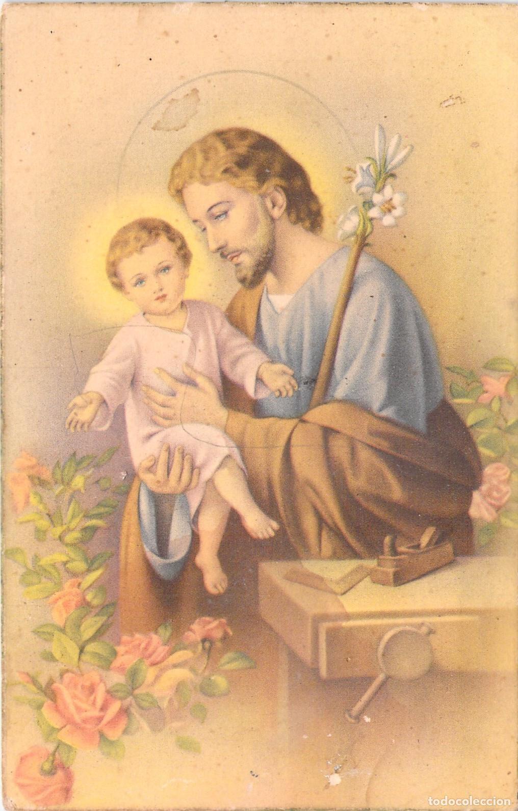Postales: Postal religiosa de San Jos&eacute; con el Ni&ntilde;o Jes&uacute;s