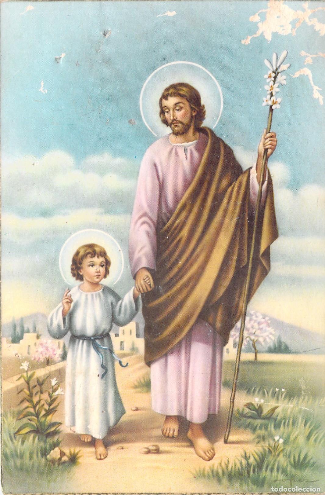 Postales: Postal religiosa de San Jos&eacute; con el Ni&ntilde;o Jes&uacute;s