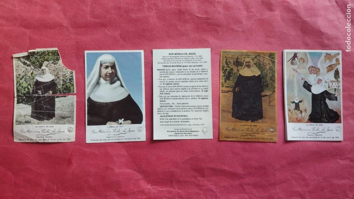 Postales: RELIQUIA.-SOR MONICA TODA DE JESUS.-LOTE DE 4 ESTAMPAS RELIGIOSAS DIFERENTES CON RELIQUIA.