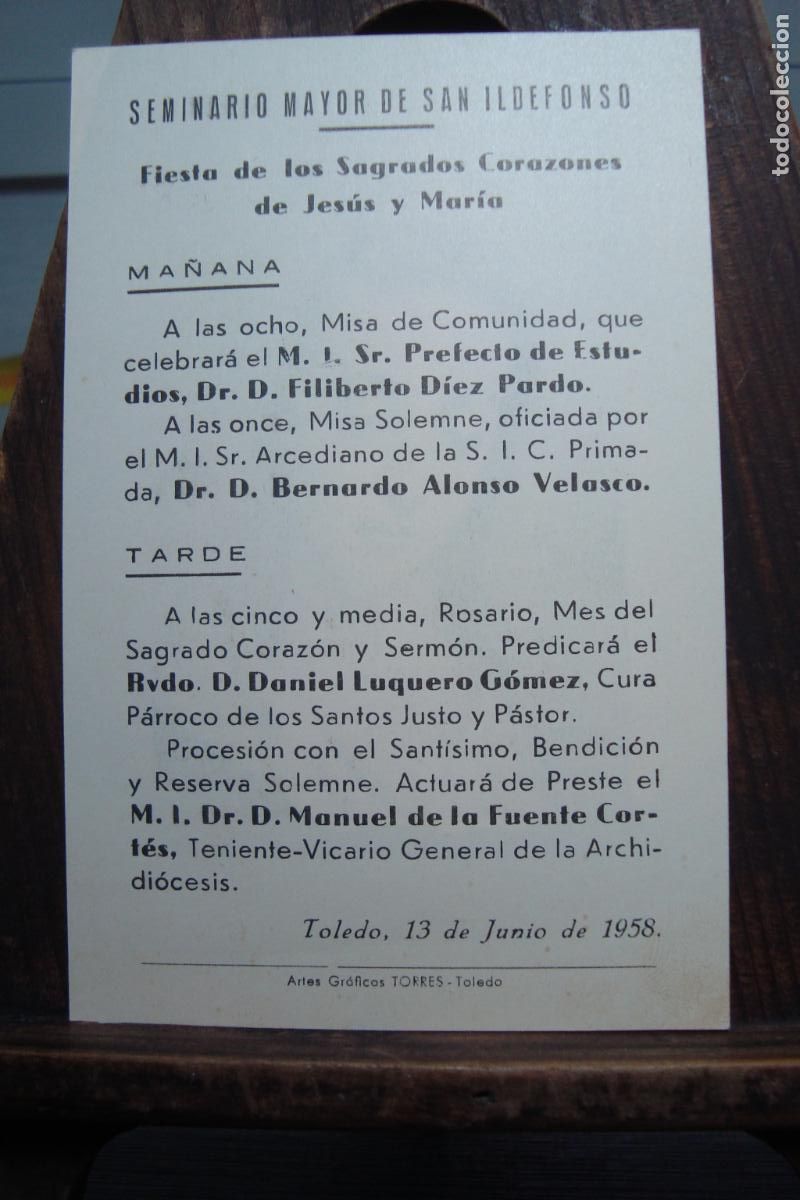 Postales: ESTAMPA CULTOS SEMINARIO TOLEDO 1958. DIEZ PARDO. ALONSO VELASCO. LUQUERO GOMEZ. FUENTE CORTES
