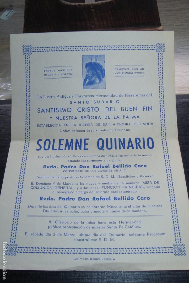 Postales: PROGRAMA CULTOS CRISTO DEL BUEN FIN SEVILLA 1962. BELLIDO CARO.