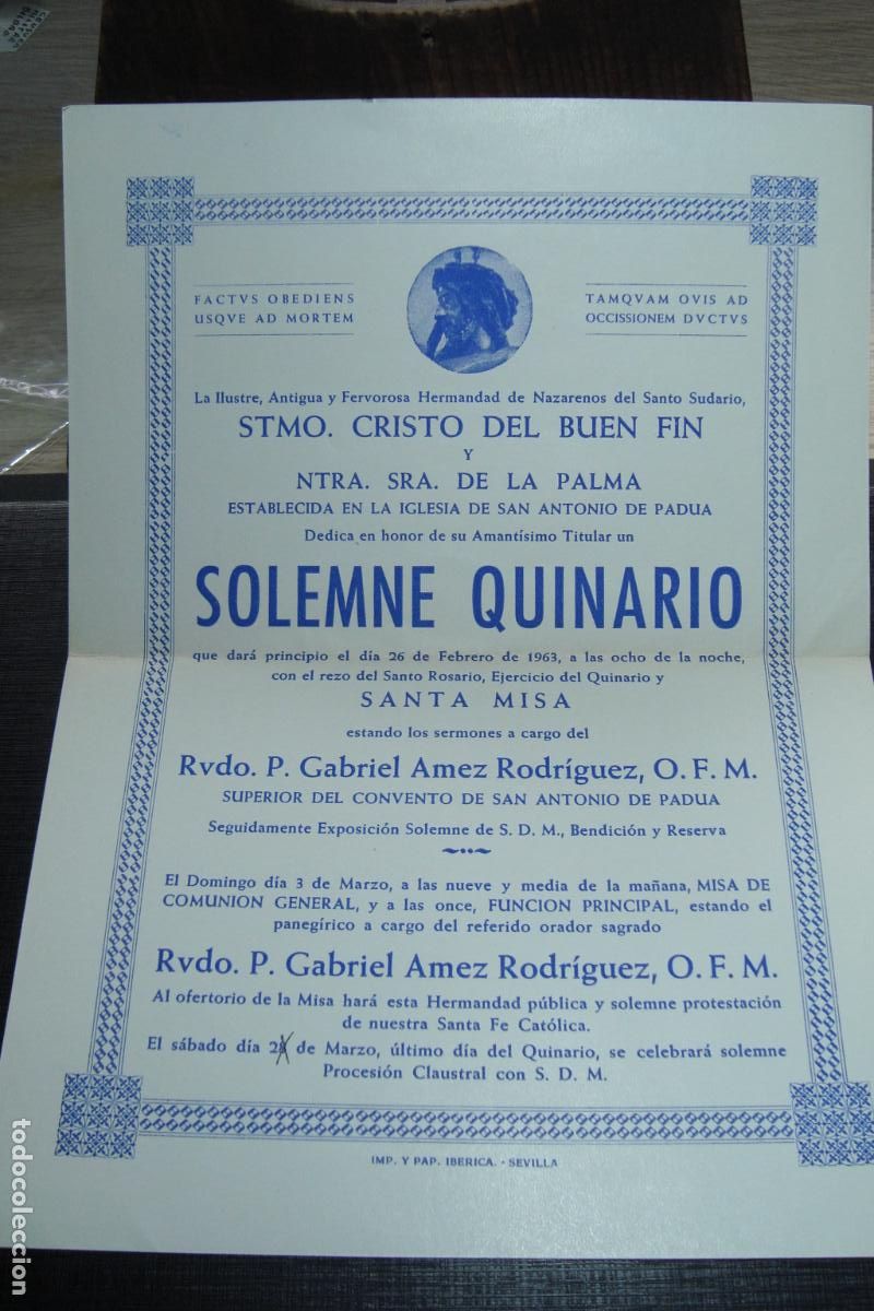 Postales: PROGRAMA CULTOS CRISTO DEL BUEN FIN SEVILLA 1963. GABRIEL AMEZ RODRIGUEZ.