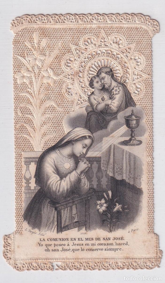 Postcards: Estampa con puntilla la comuni&oacute;n en el mes de San Jos&eacute;. 11,50 x 7 cm oraci&oacute;n en el reverso.
