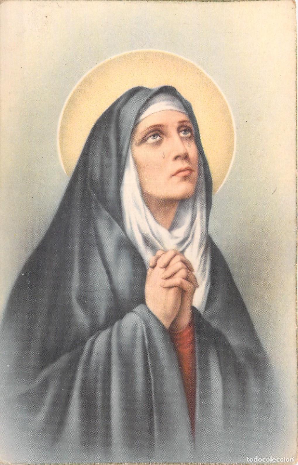 Cartes Postales: Postal de la Virgen Mar&iacute;a orando con expresi&oacute;n triste