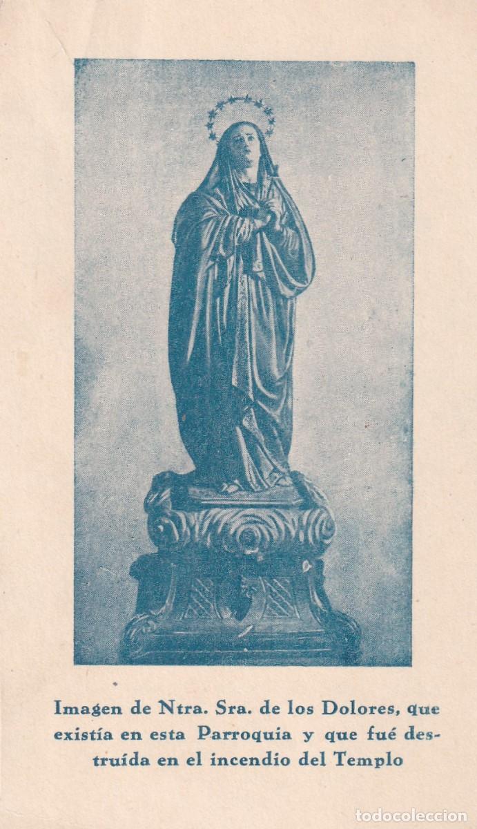 Cartoline: Estampa Nuestra Sra de los Dolores que fue destruida en el incendio del Templo. 12,50 x 7 cm