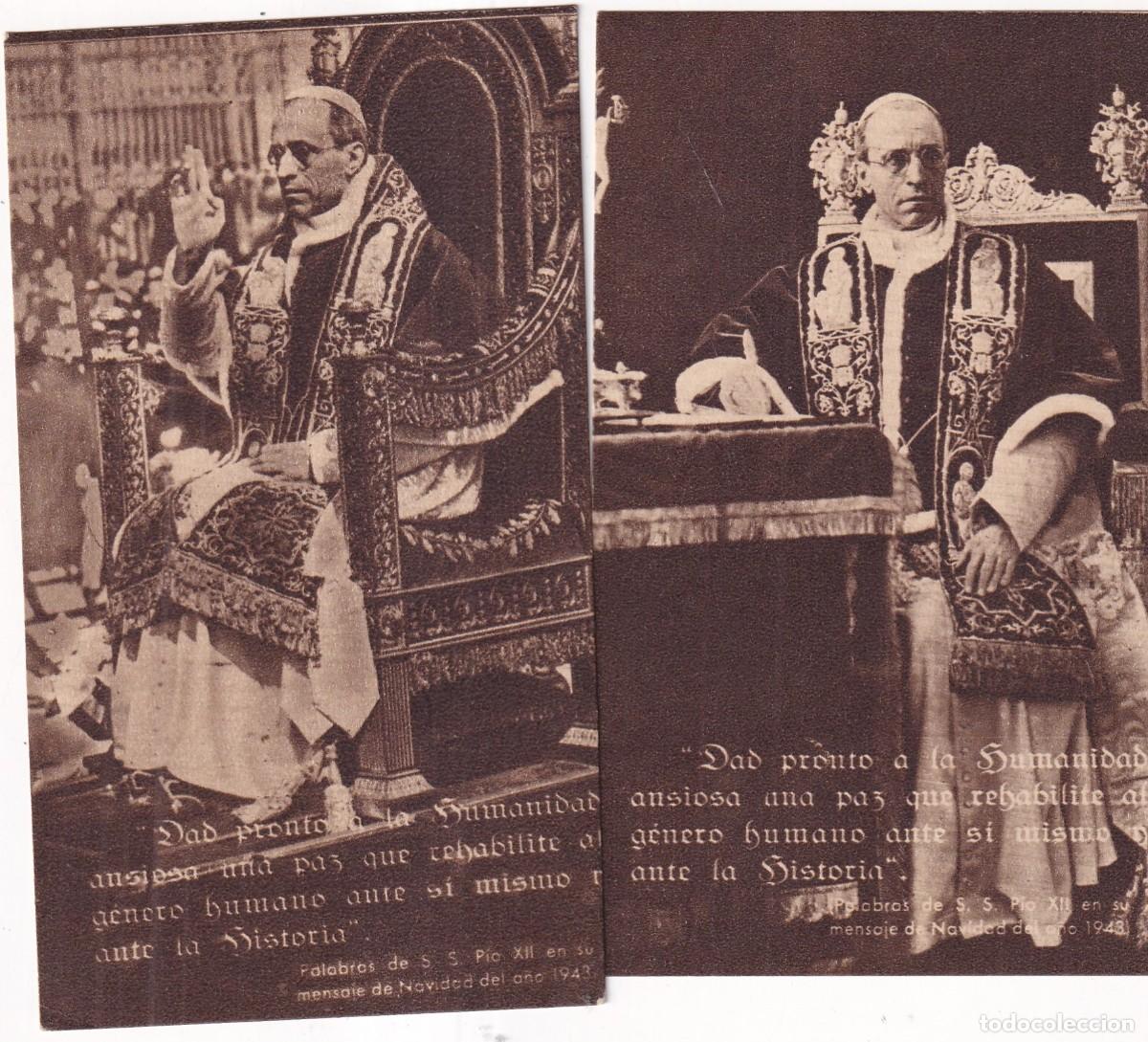 Postcards: 2 estampas del Papa Pio XII unos 13 x 7 cm cada una.