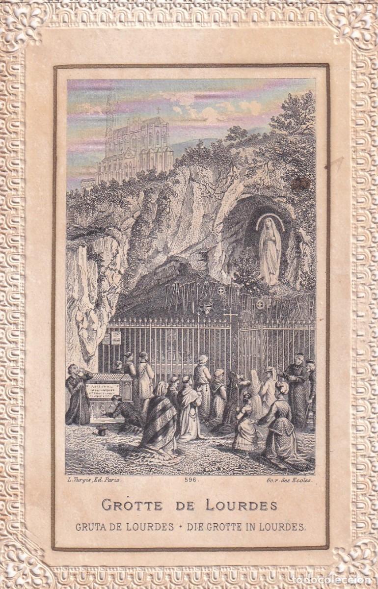 Postkarten: Bonita estampa calada o con puntilla Gruta de Lourdes. 11,50 x 7,50 cm