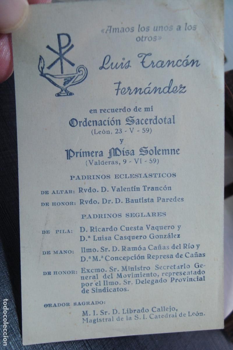 Postales: RECUERDO PRIMERA MISA. LUIS TRANCON FERNANDEZ. LEON 1959.