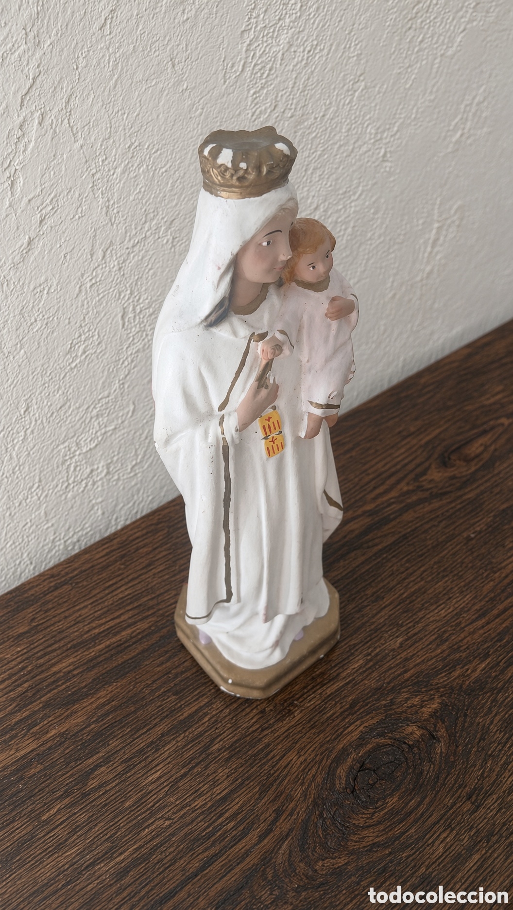 Postales: Antigua figura de la Virgen de la Merced con Ni&ntilde;o Jes&uacute;s, h. 22 cm