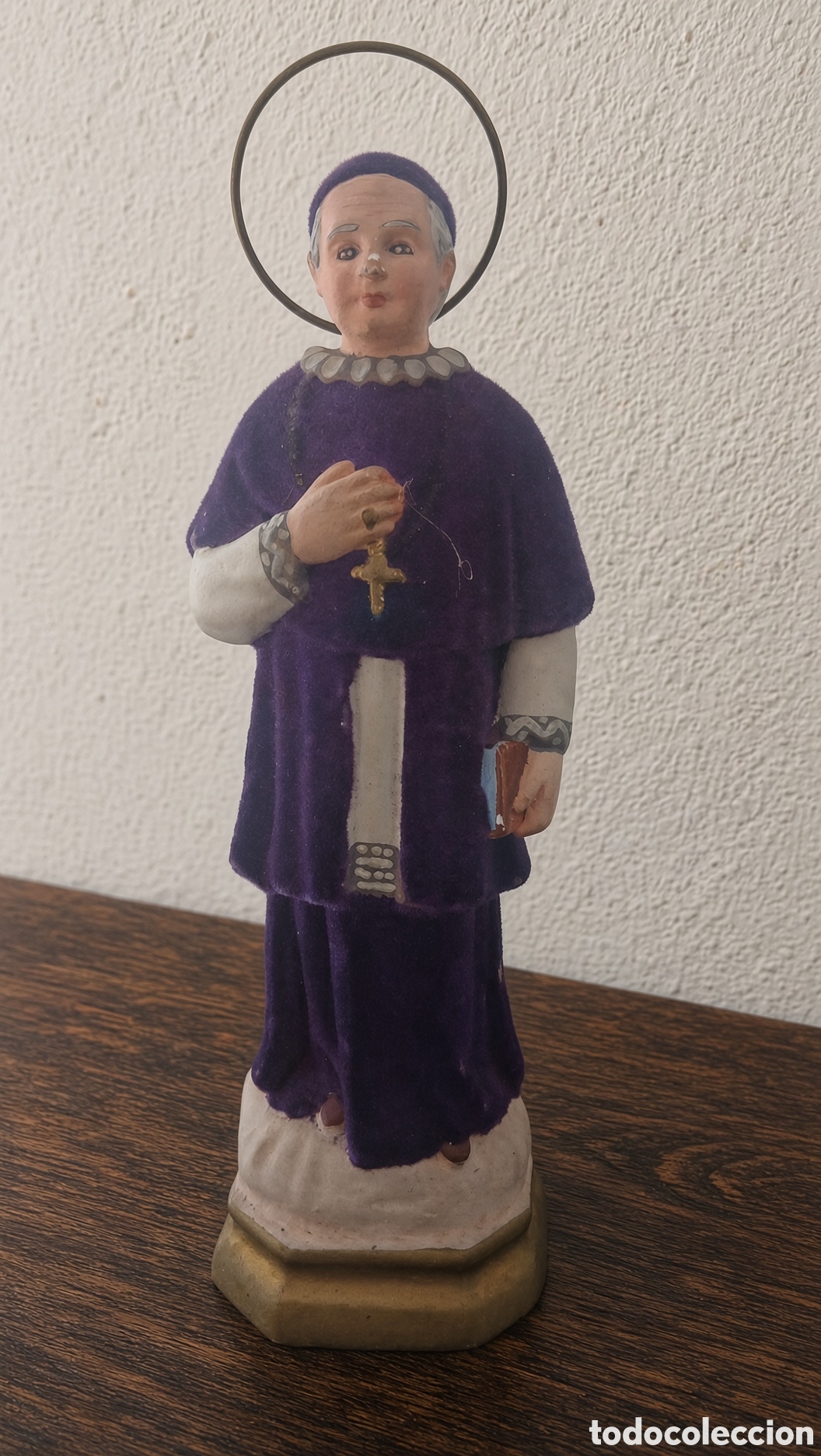 Postales: Antigua figura religiosa de San Carlos Borromeo - Acabado terciopelo flocado,h.22 cm
