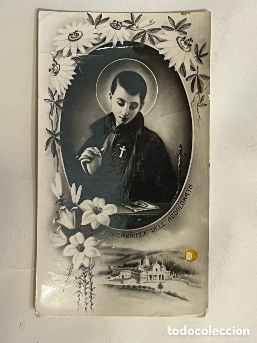 Postales: ESTAMPA, con RELIQUIA. Oraci&oacute;n a San Gabriel de la Dolorosa.