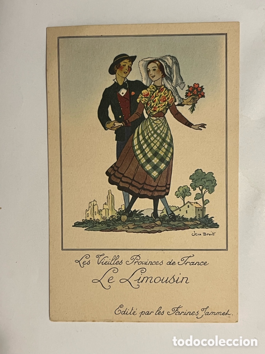 Cartes Postales: Les Vieilles Provinces de France Le Limousin FOLKLORE. Publicidad Farines Jammet (h.1930?)