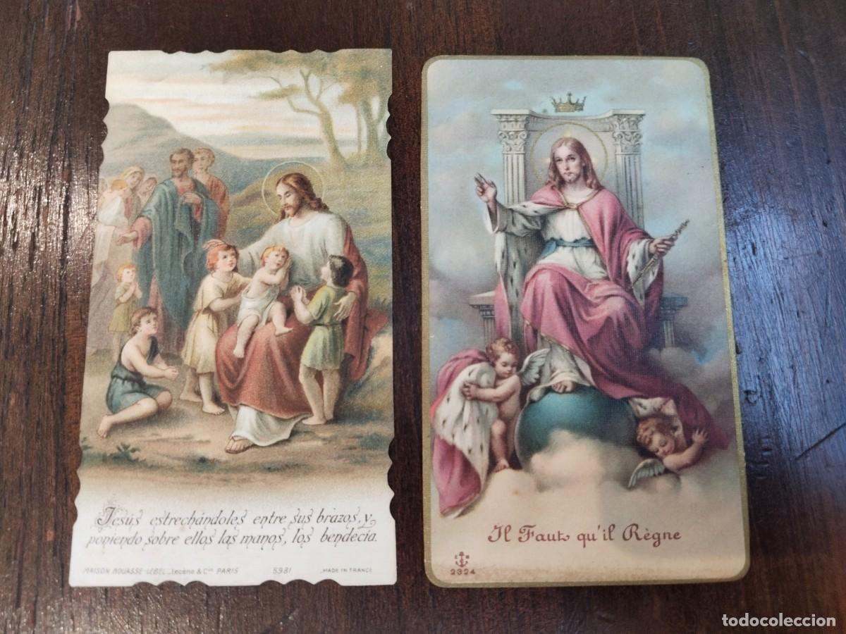 Postales: Pareja de antiguos recordatorios de Jes&uacute;s con ni&ntilde;os. Principios del XX. Ver.