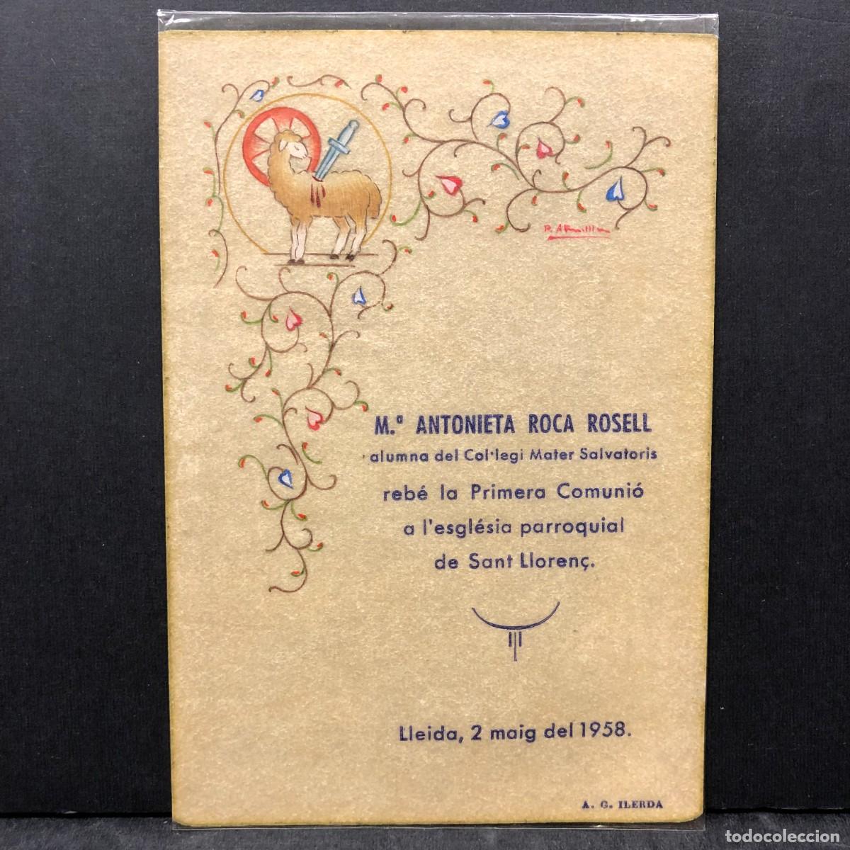 Cartoline: RECORDATORI - PRIMER COMUNI&Oacute; A L'ESGL&Eacute;SIA DE SANT LLOREN&Ccedil; DE LLEIDA - LLEIDA 1958 - A G ILERDA / 840