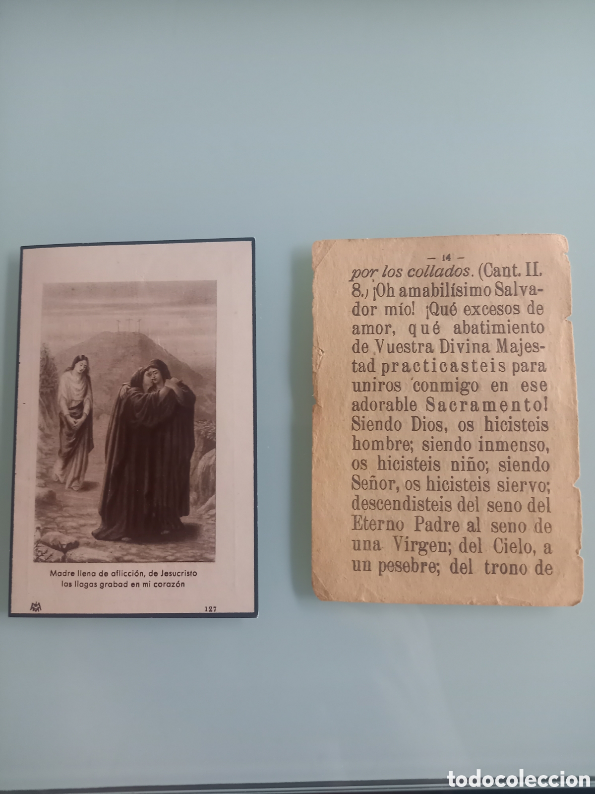 Postcards: Lote religioso antiguo: Estampa Sagrado Coraz&oacute;n de Mar&iacute;a y hojas de devocionario lit&uacute;rgico - Princip