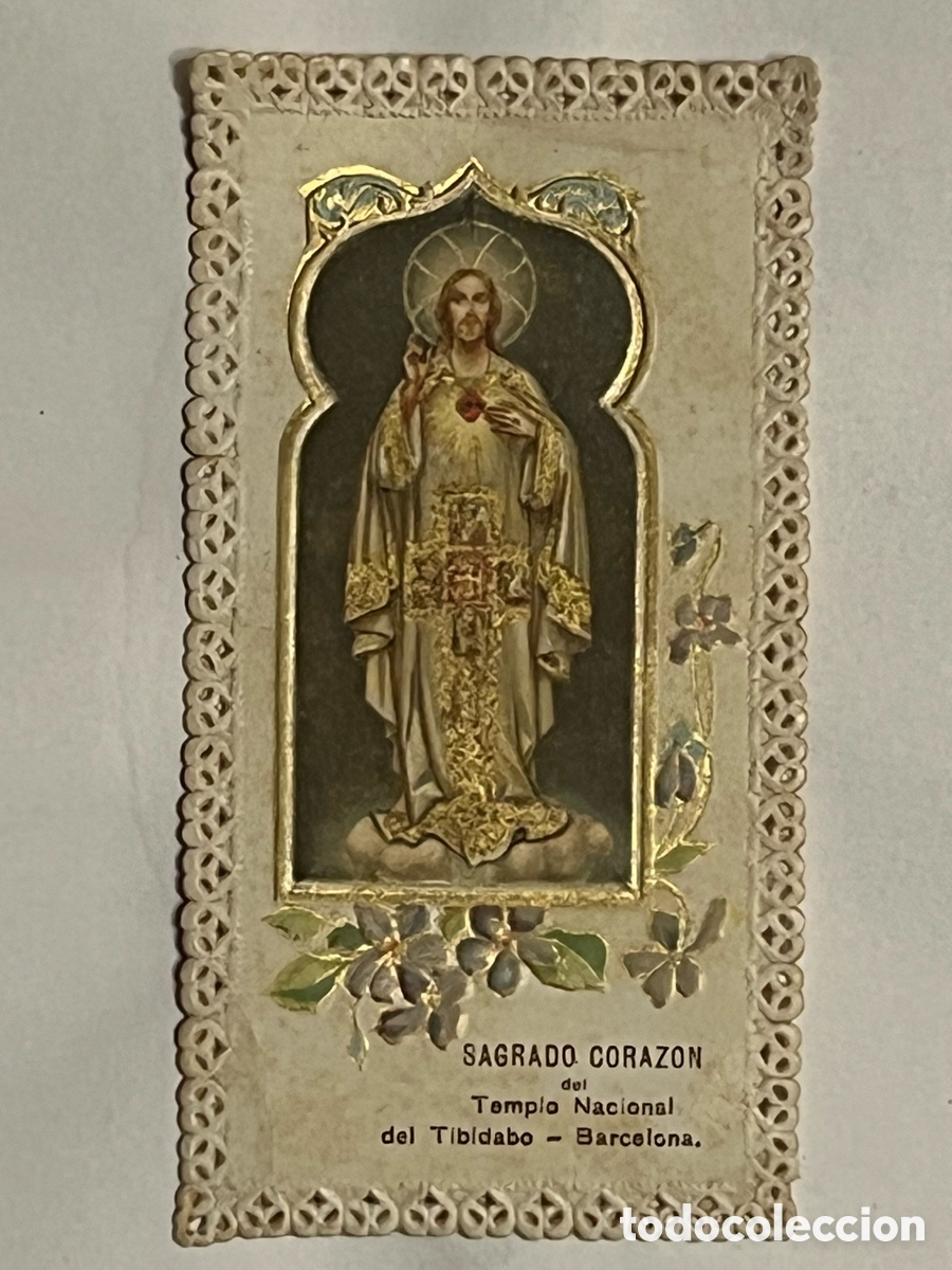 Postales: SAGRADO CORAZON. Templo Nacional del Tibidabo - Barcelona. Estampa con puntilla (h.1910?)