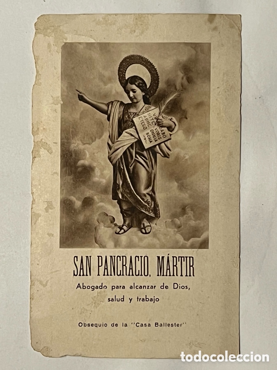 Postales: SAN PANCRACIO, MARTIR. Estampa obsequio de Casa Ballester. Cester&iacute;a de la Virgen del Pilar