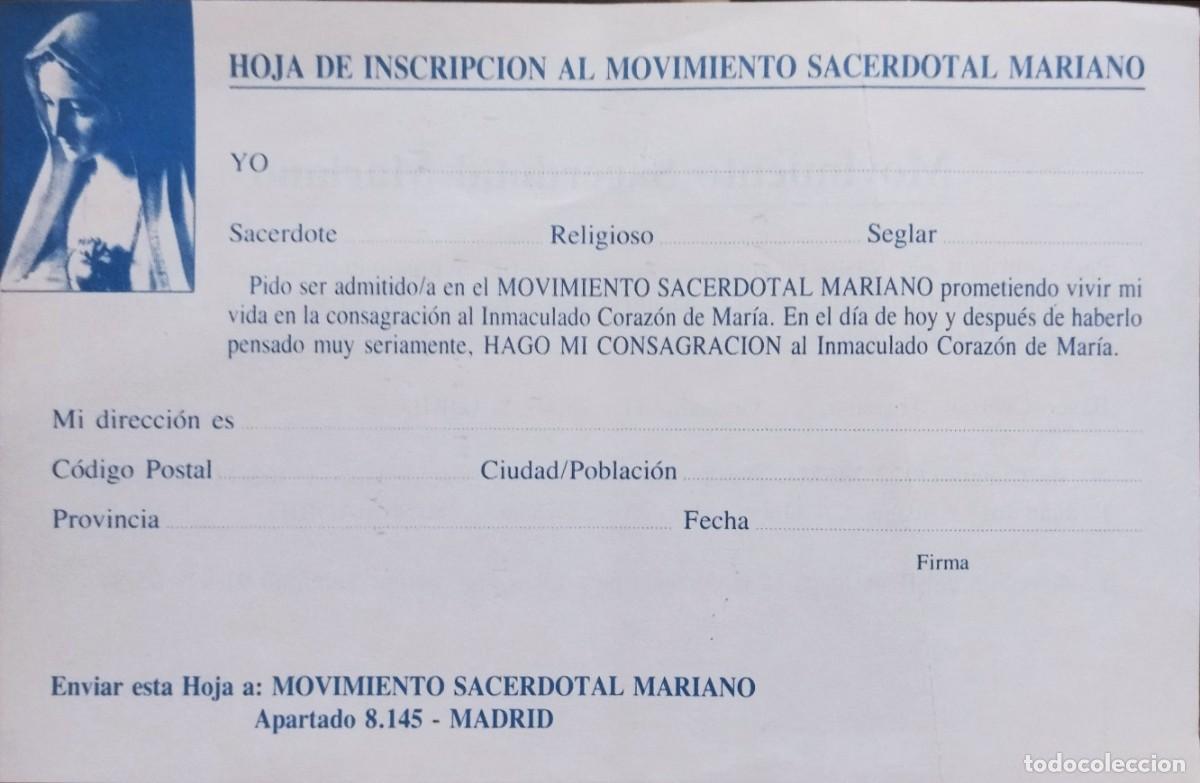 Postales: DOCUMENTO HOJA INSCRIPCION MOVIMIENTO SACERDOTAL MARIANO MADRID A&Ntilde;OS 90
