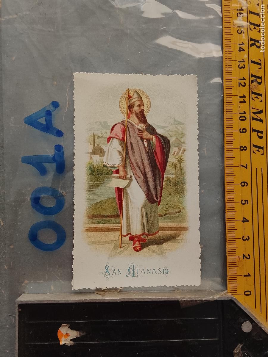 Postales: ANTIGUA ESTAMPA TROQUELADA RELIGIOSA CROOMOLITOGRAFICA MODERNISTA SANTORAL - SAN ATANASIO