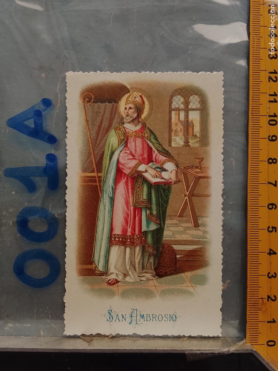 Postcards: ANTIGUA ESTAMPA TROQUELADA RELIGIOSA CROOMOLITOGRAFICA MODERNISTA SANTORAL - SAN AMBROSIO