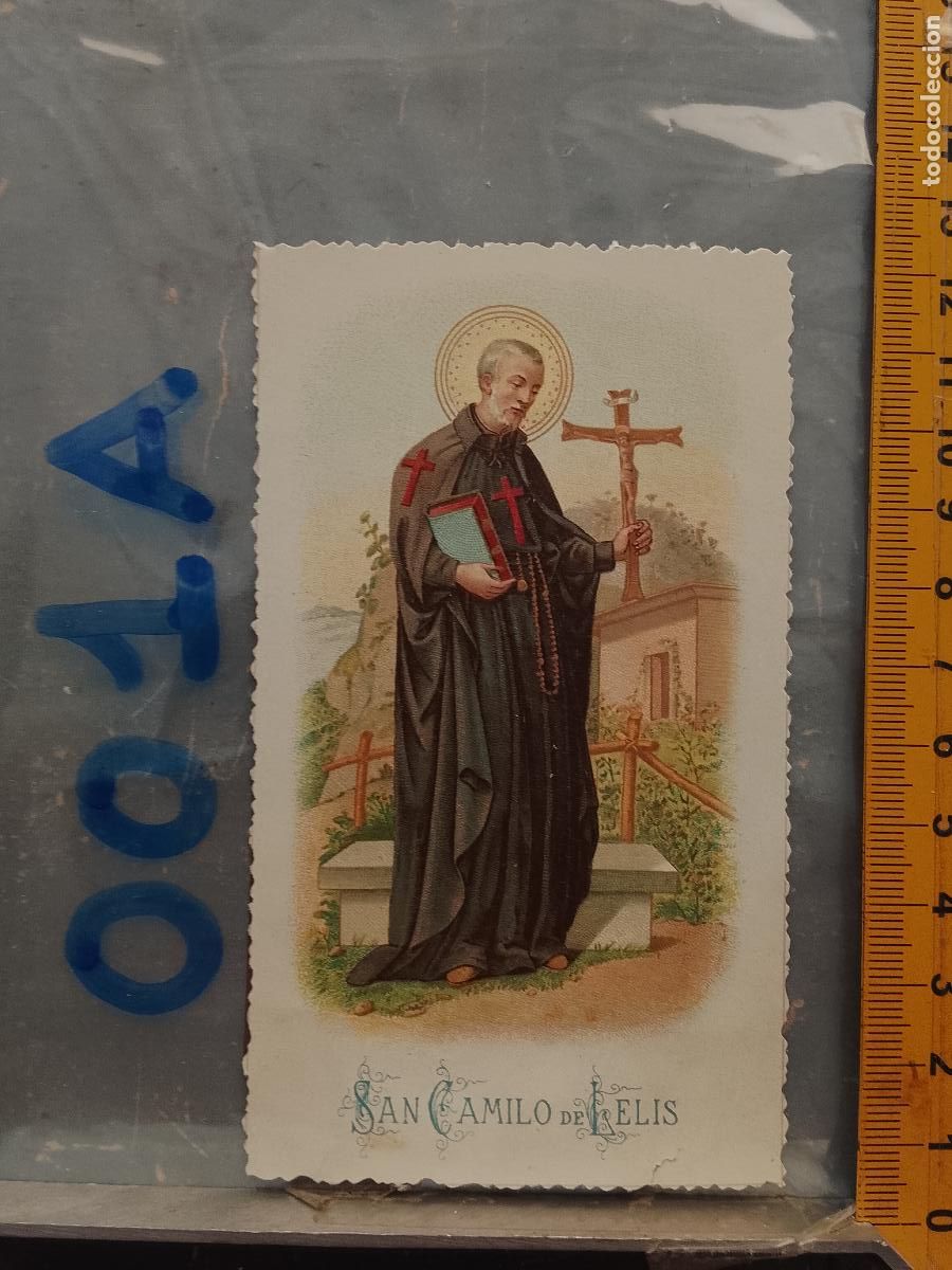 Postcards: ANTIGUA ESTAMPA TROQUELADA RELIGIOSA CROOMOLITOGRAFICA MODERNISTA SANTORAL -SAN CAMILO DE LELIS