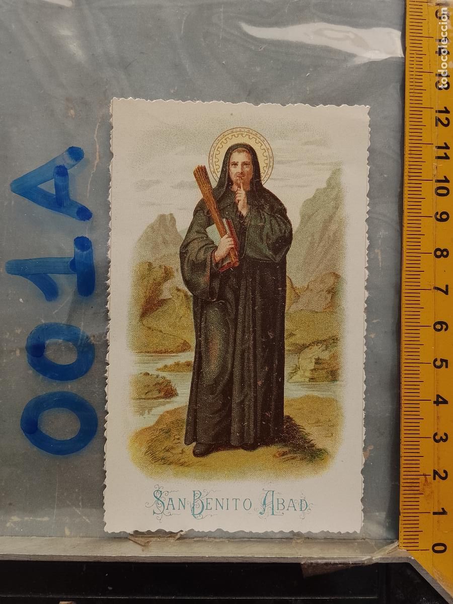 Postcards: ANTIGUA ESTAMPA TROQUELADA RELIGIOSA CROOMOLITOGRAFICA MODERNISTA SANTORAL - SAN BENITO ABAD