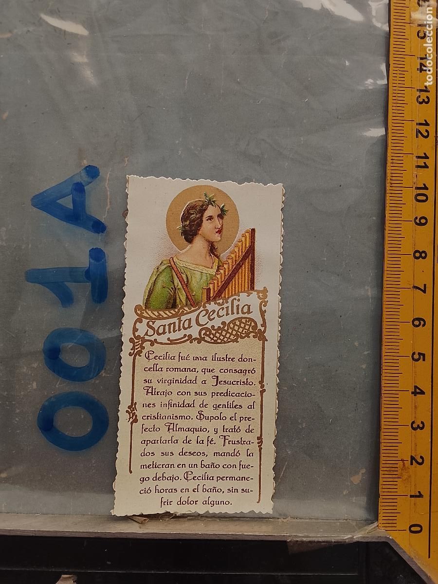 Cartoline: ANTIGUA ESTAMPA TROQUELADA RELIGIOSA CROMO LITOGRAFIA MODERNISTA SANTORAL - SANTA CECILIA