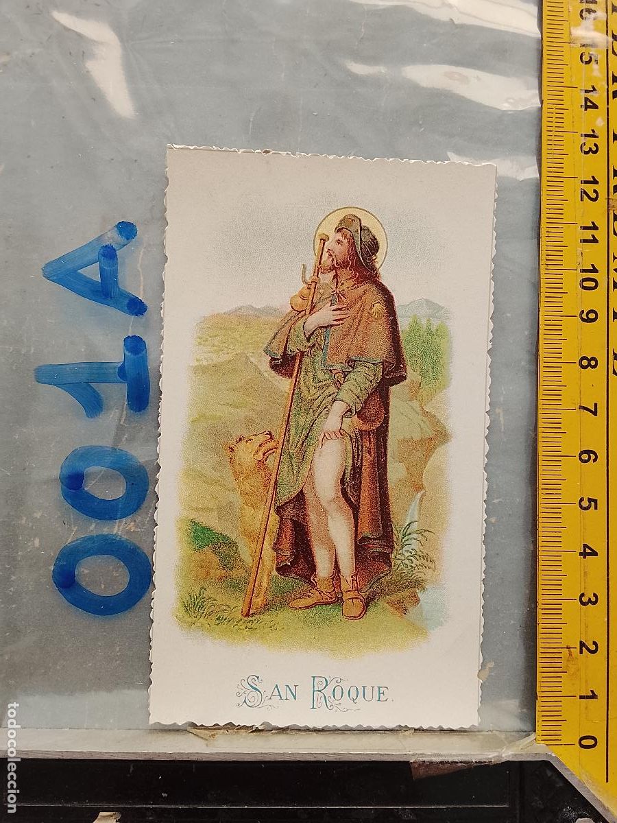 Cartoline: ANTIGUA ESTAMPA TROQUELADA RELIGIOSA CROMO LITOGRAFIA MODERNISTA SANTORAL - SAN ROQUE