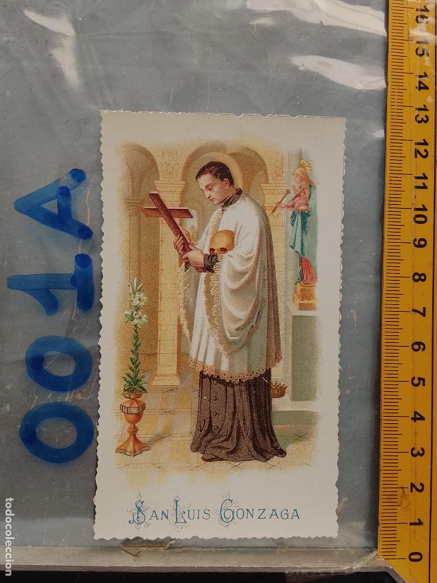 Postkarten: ANTIGUA ESTAMPA TROQUELADA RELIGIOSA CROMO LITOGRAFIA MODERNISTA SANTORAL - SAN LUIS GONZAGA