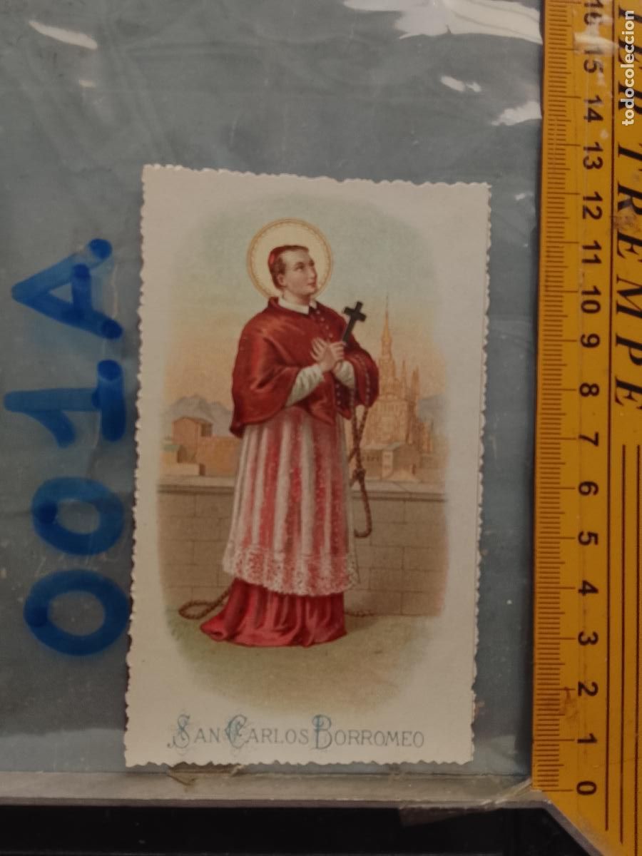 Postales: ANTIGUA ESTAMPA TROQUELADA RELIGIOSA CROMO LITOGRAFIA MODERNISTA SANTORAL - SAN CARLOS BORROMEO