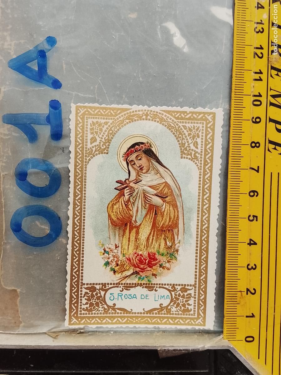 Postales: ANTIGUA ESTAMPA TROQUELADA RELIGIOSA CROMO LITOGRAFIA MODERNISTA SANTORAL - SANTA ROSA DE LIMA