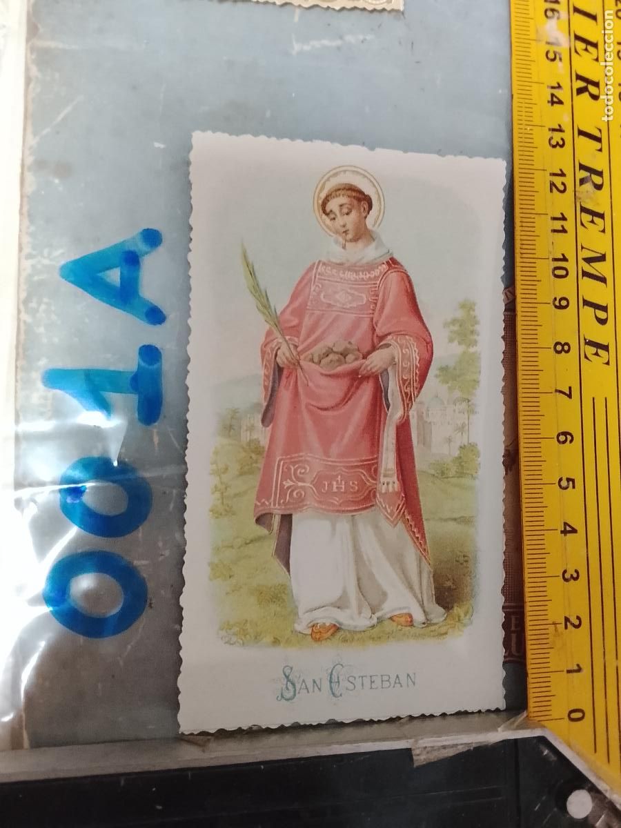 Postales: ANTIGUA ESTAMPA TROQUELADA RELIGIOSA CROMO LITOGRAFIA MODERNISTA SANTORAL - SAN ESTEBAN